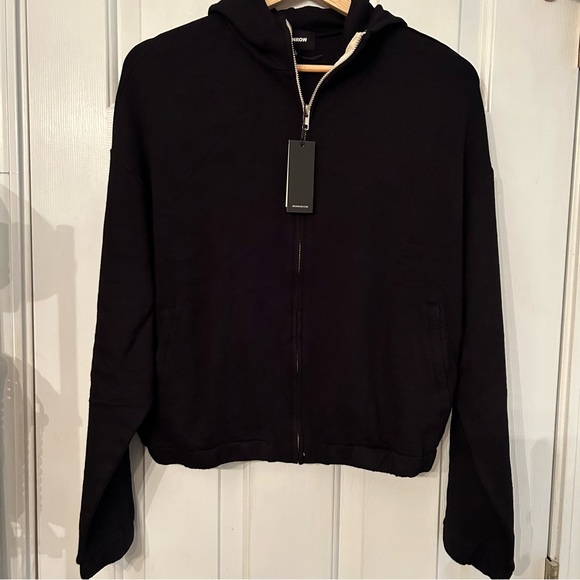Monrow Tops - Monrow Supersoft Zip Up Cropped Black Hoodie Size L